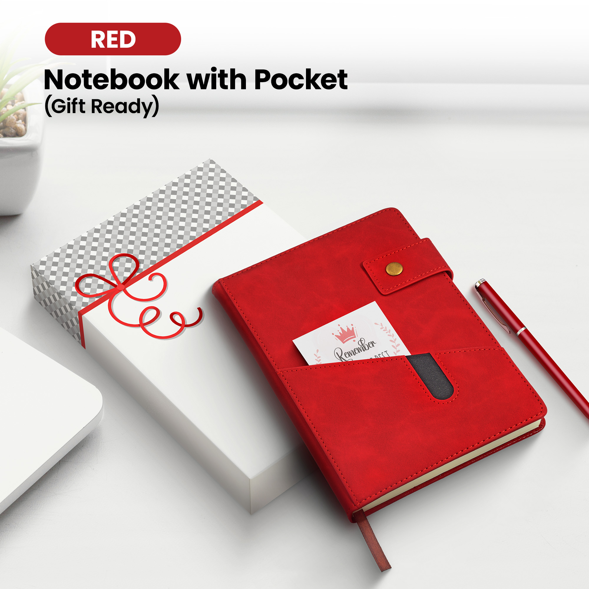 Notebook with Pocket and Pen - Red